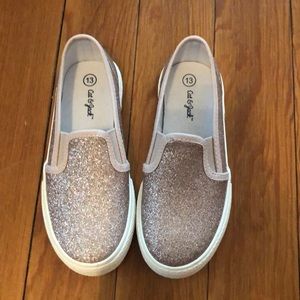 2 Pair rose gold slip ons and jellies- size 13
